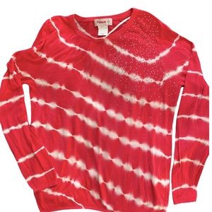 DESIGUAL Pale Pink ( Coral) Lightweight sweater with rhinestones. Size XL.